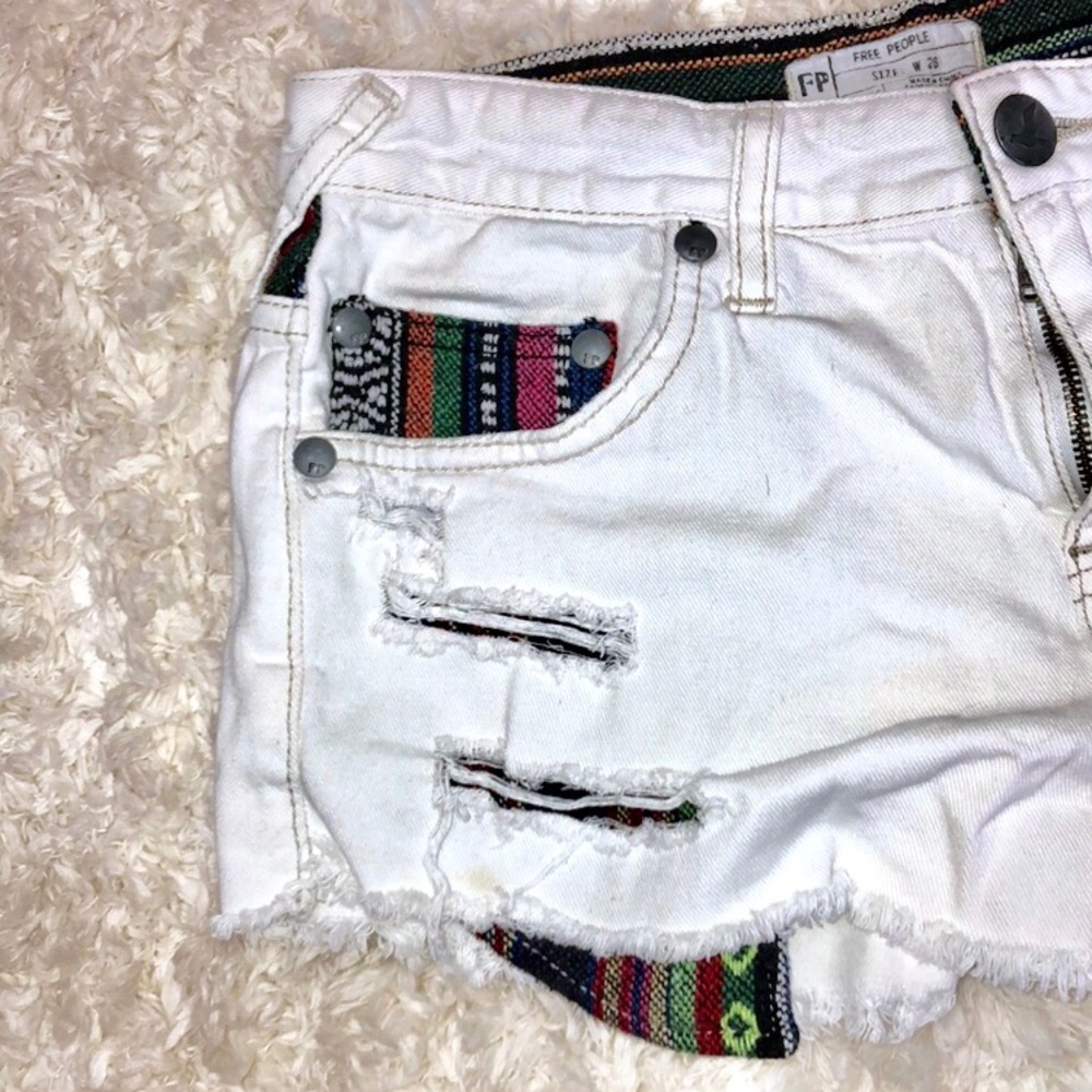 White Shorts-Free People Aztec Print High Waisted - Picture 4 of 5